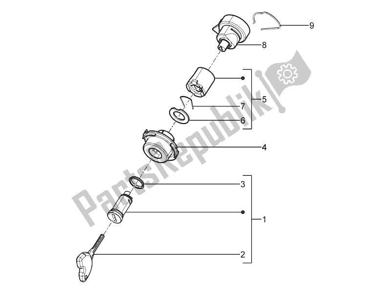 Toutes les pièces pour le Serrures du Piaggio Typhoon 125 4T 2V E3 USA 2011