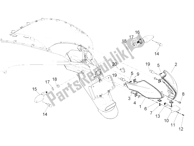 Todas las partes para Faros Traseros - Luces Intermitentes de Piaggio BV 350 4T 4V IE E3 ABS USA 2015