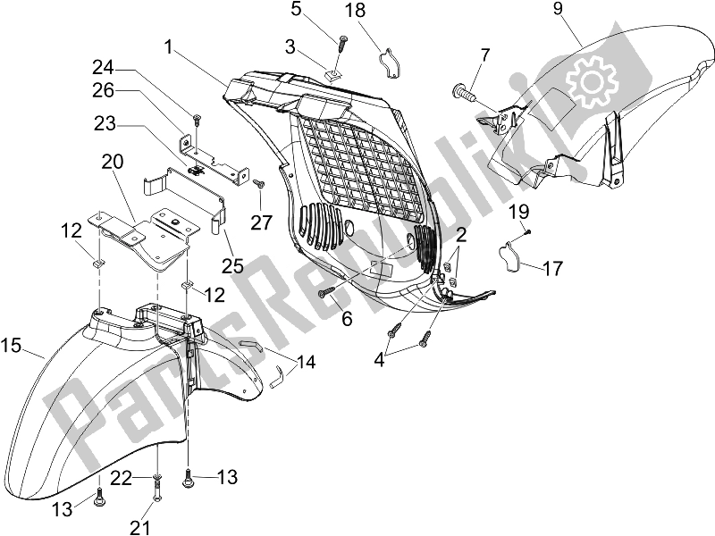 All parts for the Wheel Huosing - Mudguard of the Piaggio Beverly 500 Cruiser E3 2007