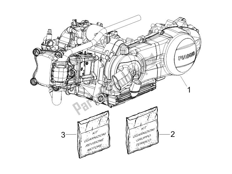 Alle onderdelen voor de Motor Assemblage van de Piaggio BV 250 Tourer USA 2008