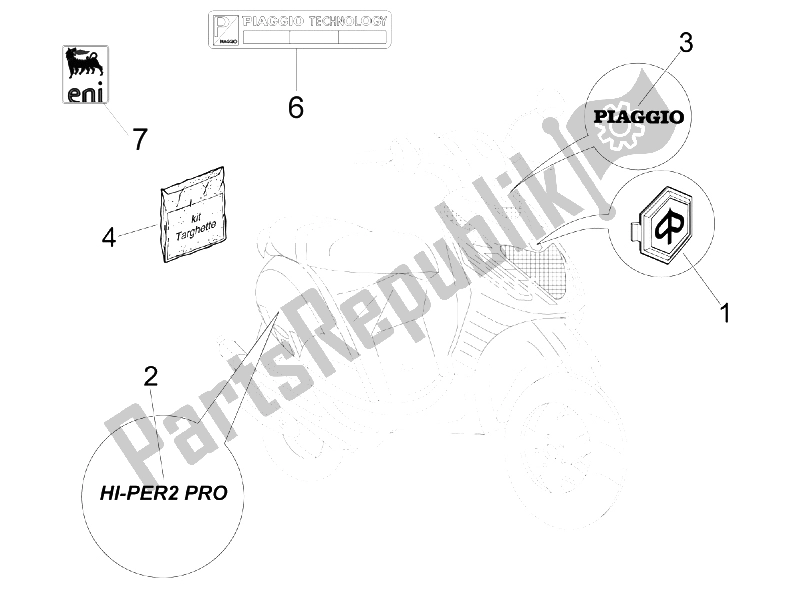 Todas las partes para Placas - Emblemas de Piaggio ZIP 50 SP Euro 2 2006