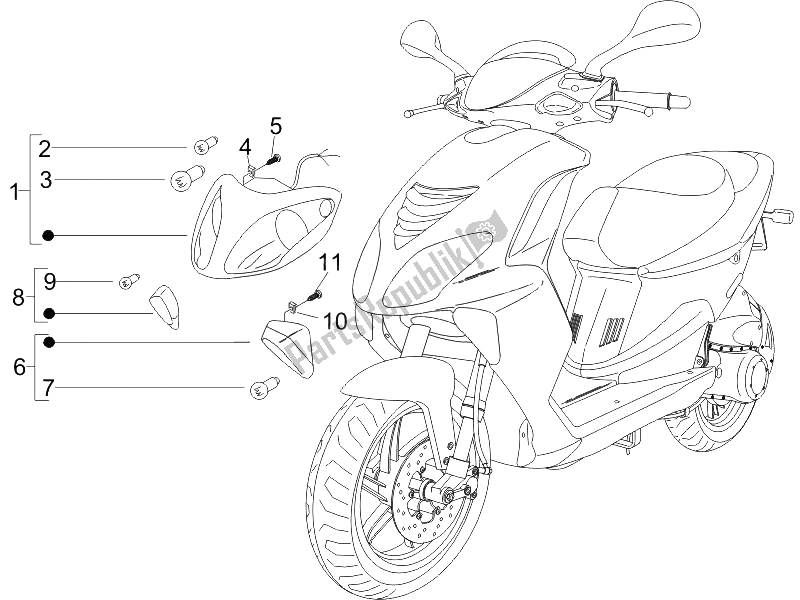 All parts for the Front Headlamps - Turn Signal Lamps of the Piaggio NRG Power DD 50 2005