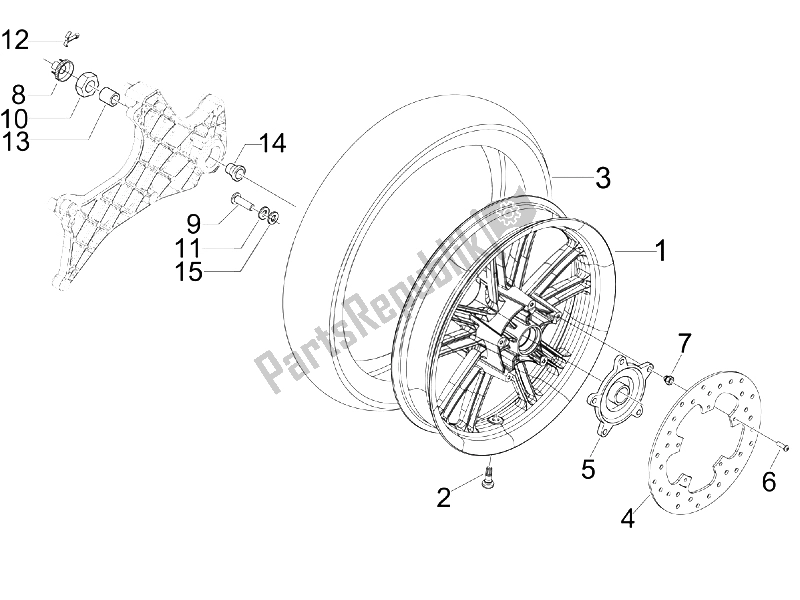 Toutes les pièces pour le Roue Arrière du Piaggio Carnaby 250 4T IE E3 2008