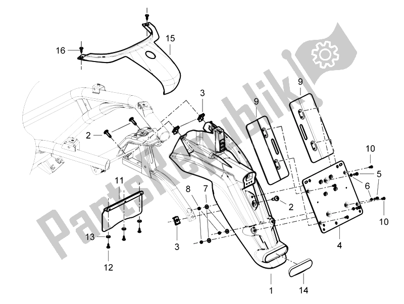 Toutes les pièces pour le Capot Arrière - Protection Contre Les éclaboussures du Piaggio Beverly 300 RST S 4T 4V IE E3 2010