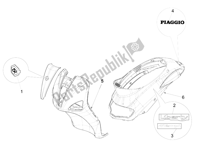 All parts for the Plates - Emblems of the Piaggio Liberty 50 4T Delivery 2010