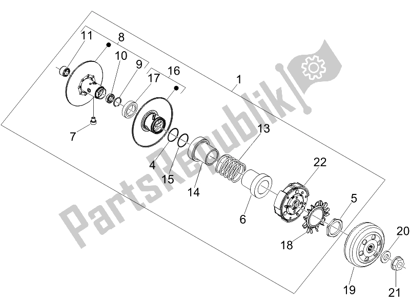 All parts for the Driven Pulley of the Piaggio Beverly 250 Cruiser E3 2007