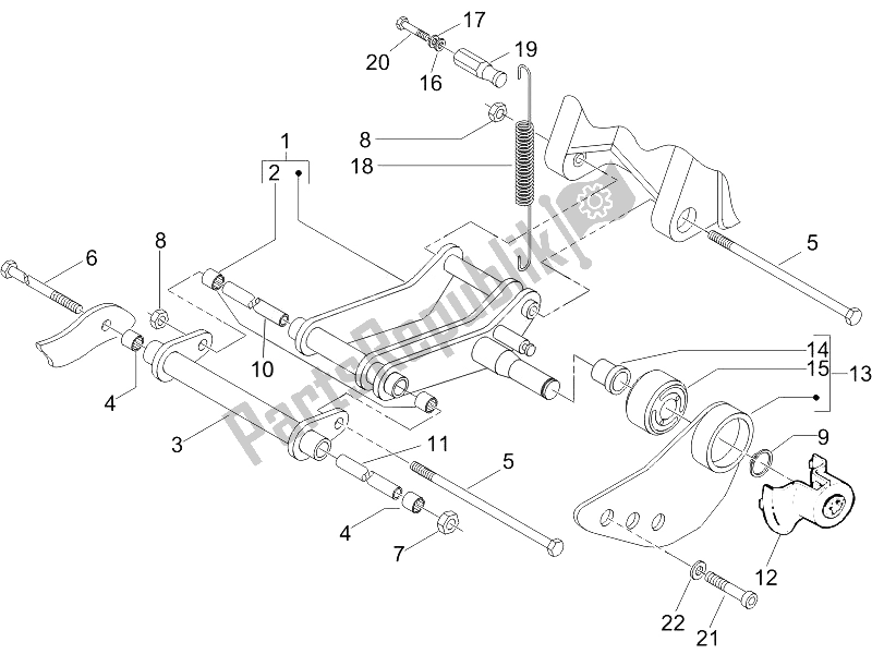 Toutes les pièces pour le Bras Oscillant du Piaggio ZIP 100 4T 2006