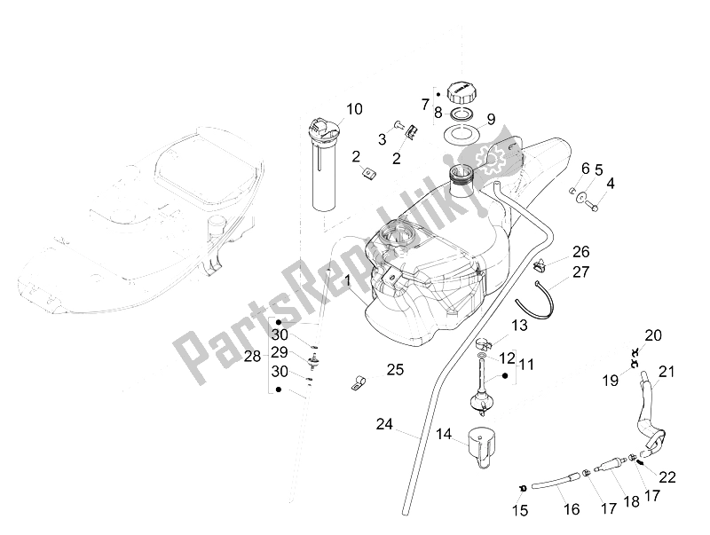 All parts for the Fuel Tank of the Piaggio Liberty 50 4T PTT 2009