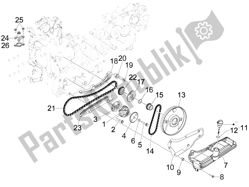 All parts for the Oil Pump of the Piaggio MP3 250 IE MIC 2008