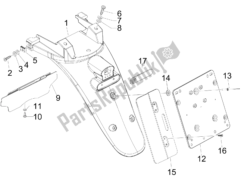 Tutte le parti per il Coperchio Posteriore - Paraspruzzi del Piaggio Beverly 400 IE Tourer E3 2008