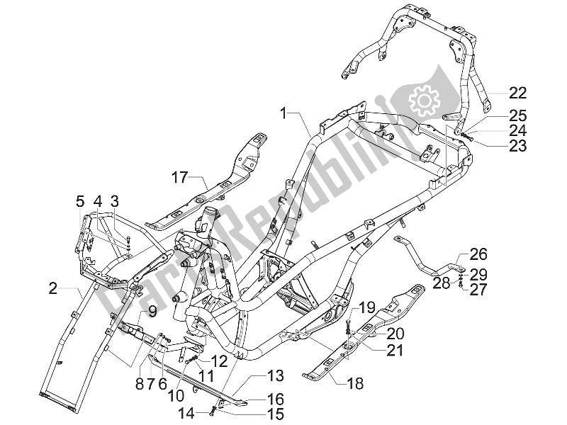 All parts for the Frame/bodywork of the Piaggio MP3 300 IE LT Touring 2011