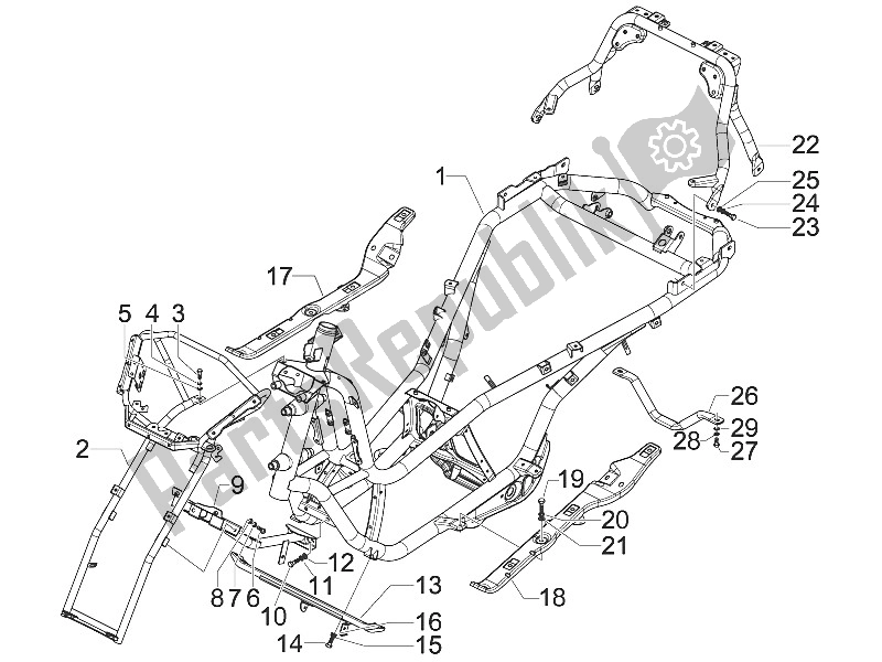 All parts for the Frame/bodywork of the Piaggio MP3 300 IE LT Touring 2011