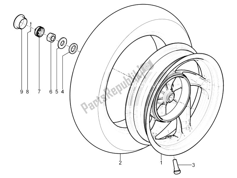 Toutes les pièces pour le Roue Arrière du Piaggio Typhoon 50 4T 4V E2 USA 2012