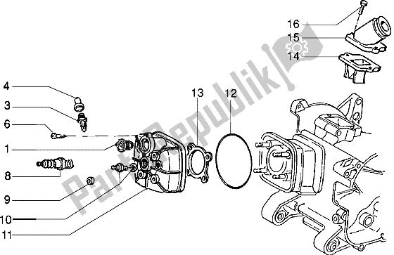 All parts for the Cylinder Head And Induction Pipe (vehicle With Rear Hub Brake) of the Piaggio NRG MC3 50 2002