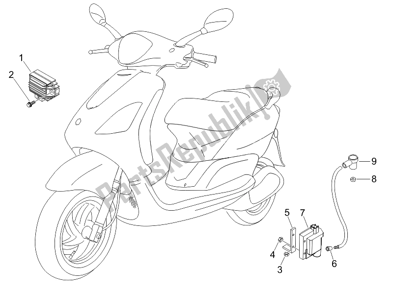 All parts for the Voltage Regulators - Electronic Control Units (ecu) - H. T. Coil (2) of the Piaggio FLY 50 4T USA 2007