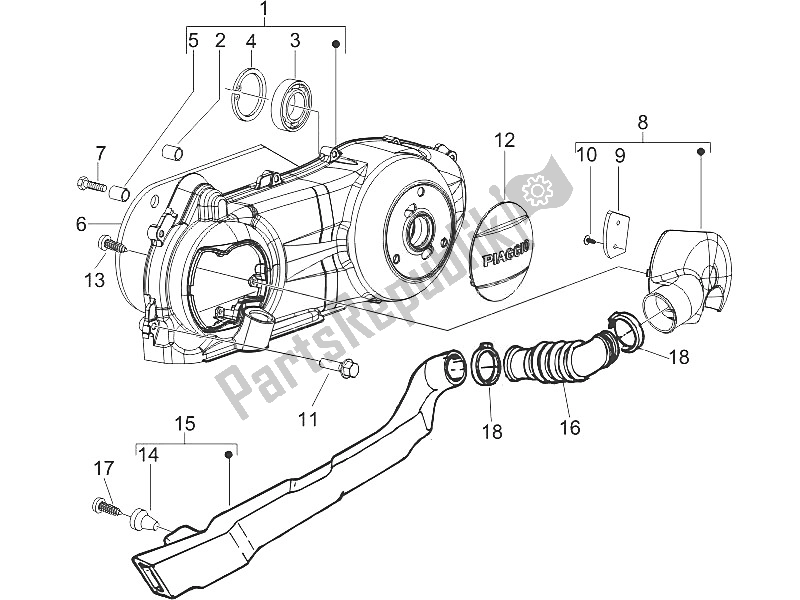 All parts for the Crankcase Cover - Crankcase Cooling of the Piaggio Liberty 150 4T 2V E3 PTT Libanon Israel 2011