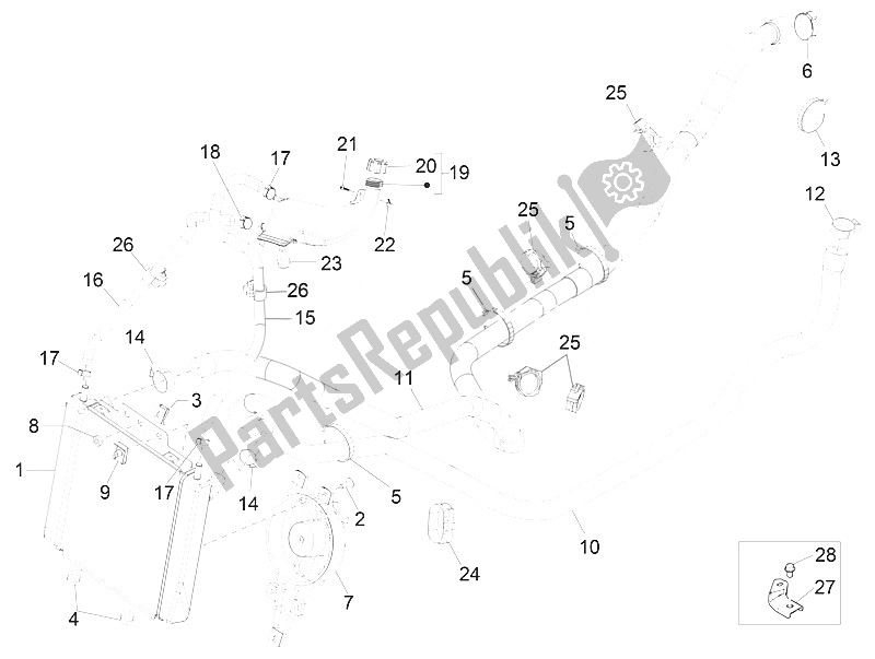 All parts for the Cooling System of the Piaggio MP3 300 IE E4 LT Business Sport ABS EU 2016