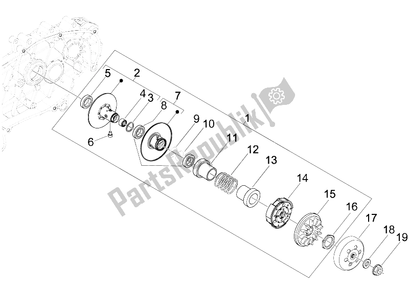 All parts for the Driven Pulley of the Piaggio BV 250 Tourer USA 2008