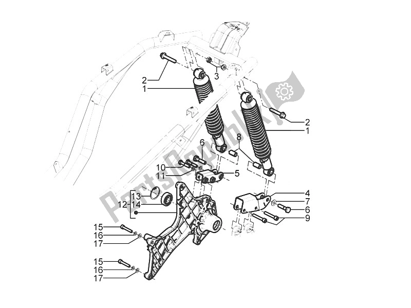 Todas las partes para Suspensión Trasera - Amortiguador / S de Piaggio Beverly 300 IE ABS E4 EU 2016