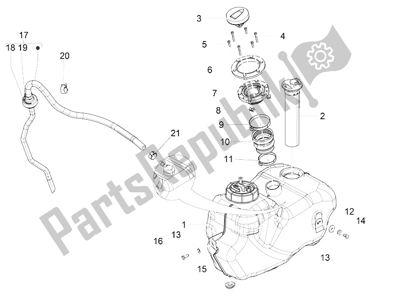 Tutte le parti per il Serbatoio Di Carburante del Piaggio Beverly 300 IE ABS E4 EU 2016