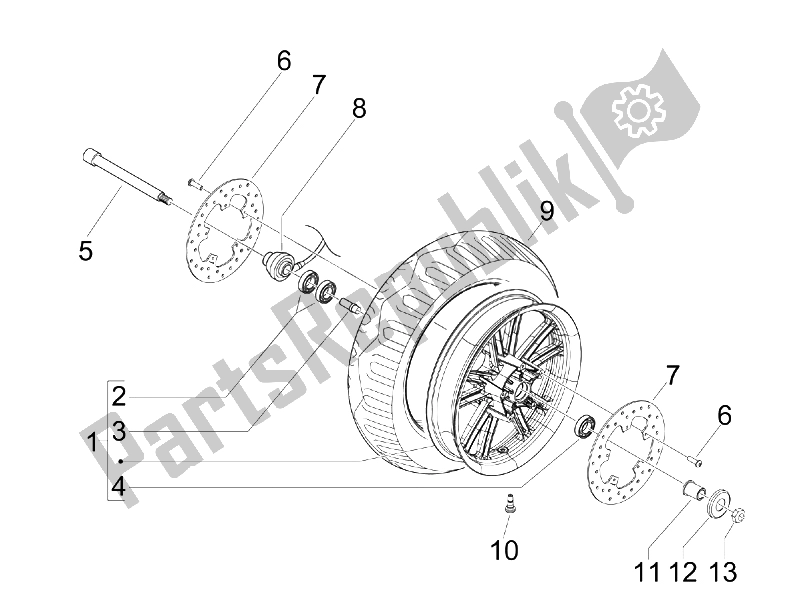 All parts for the Front Wheel of the Piaggio BV 500 USA 2008