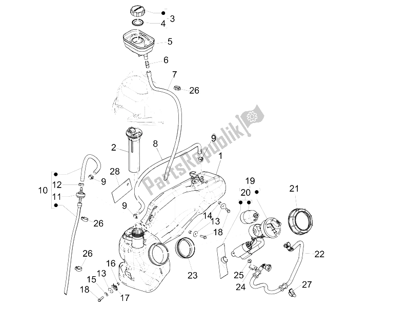 All parts for the Fuel Tank of the Piaggio Liberty 125 Iget 4T 3V IE ABS EU 2015