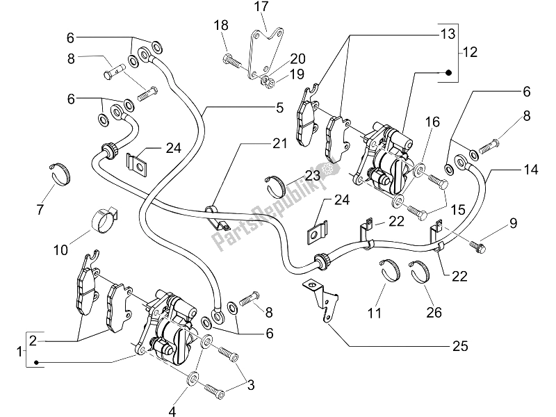 Toutes les pièces pour le Tuyaux De Freins - étriers du Piaggio Beverly 250 IE Sport E3 2006