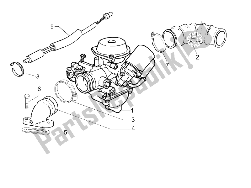 Toutes les pièces pour le Carburateur, Montage - Tuyau Union du Piaggio Liberty 125 4T E3 UK 2006