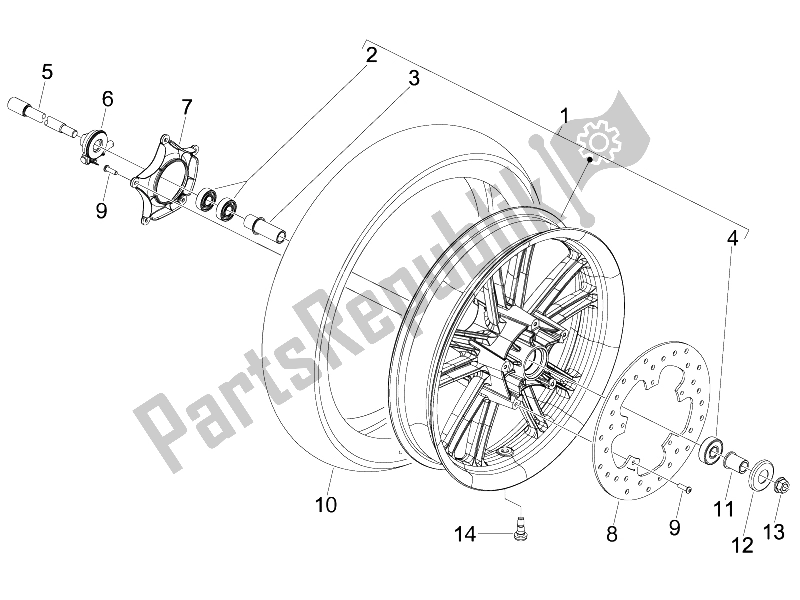 All parts for the Front Wheel of the Piaggio Beverly 300 IE Tourer E3 2009