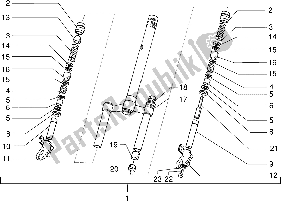All parts for the Front Fork of the Piaggio NRG Extreme 50 1999