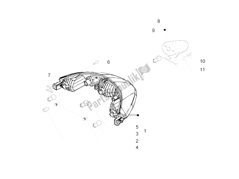 All parts for the Rear Headlamps - Turn Signal Lamps of the Piaggio Beverly 300 IE Tourer E3 2009