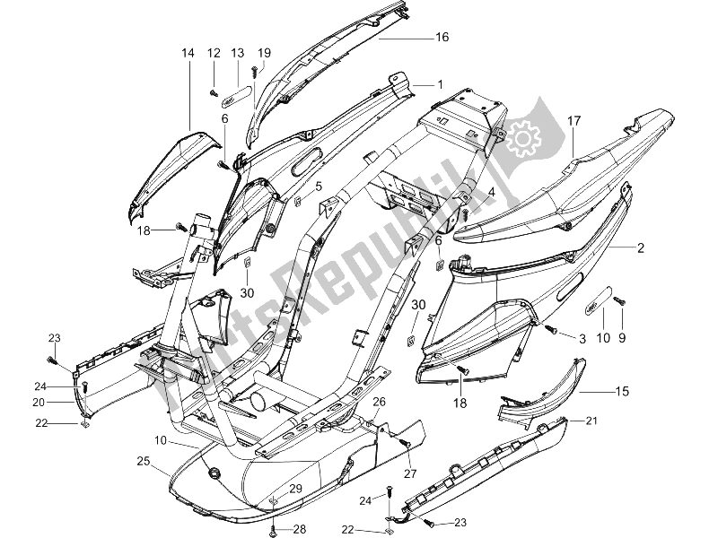 All parts for the Side Cover - Spoiler of the Piaggio NRG Power Pure JET 50 2005