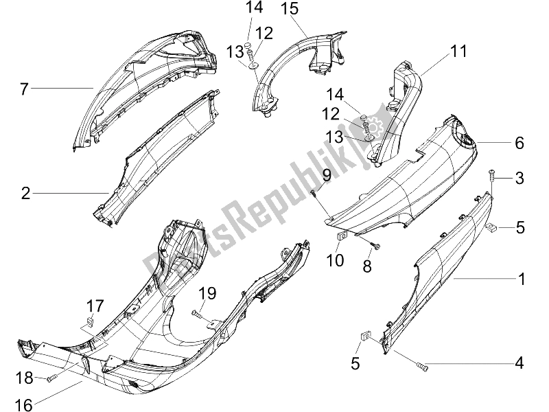 Toutes les pièces pour le Couvercle Latéral - Spoiler du Piaggio X9 125 Evolution Potenziato UK 2006