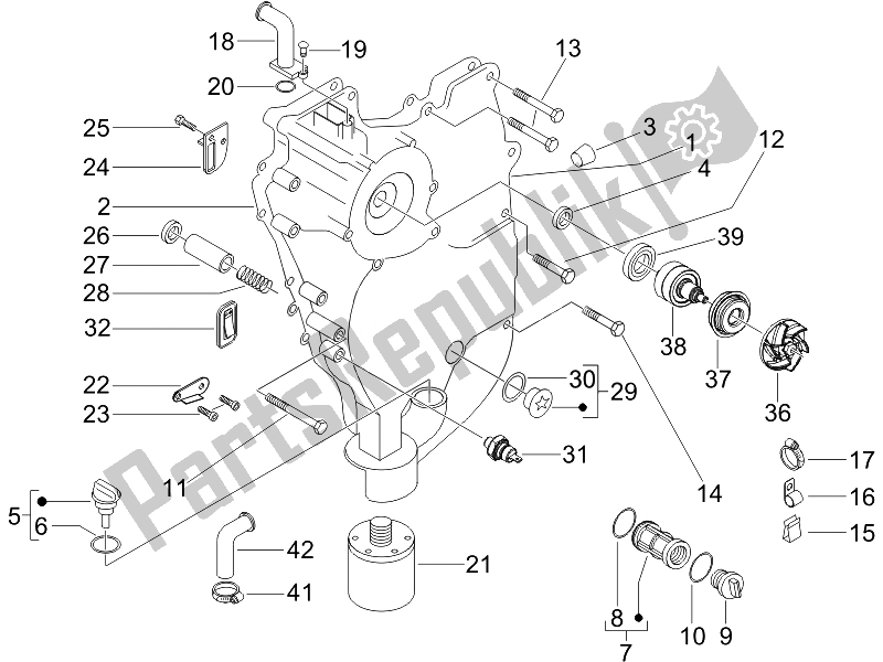 All parts for the Flywheel Magneto Cover - Oil Filter of the Piaggio X EVO 400 Euro 3 2007