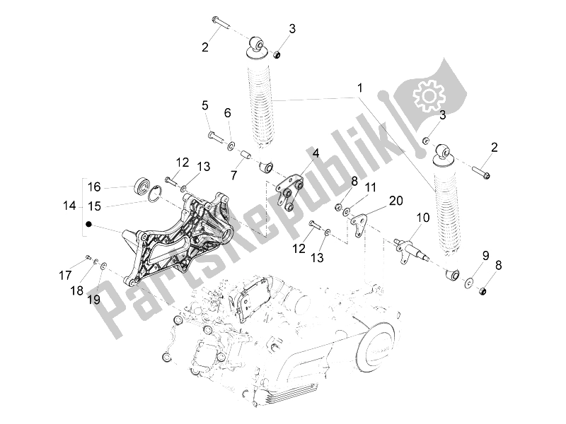 Toutes les pièces pour le Suspension Arrière - Amortisseur / S du Piaggio X 10 125 4T 4V I E E3 2012