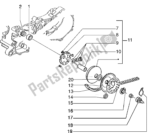 All parts for the Driving Pulley of the Piaggio Typhoon 50 XR 2000