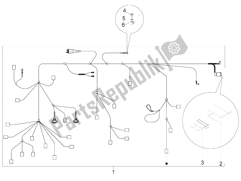 All parts for the Main Cable Harness of the Piaggio Typhoon 50 4T 4V E2 USA 2012