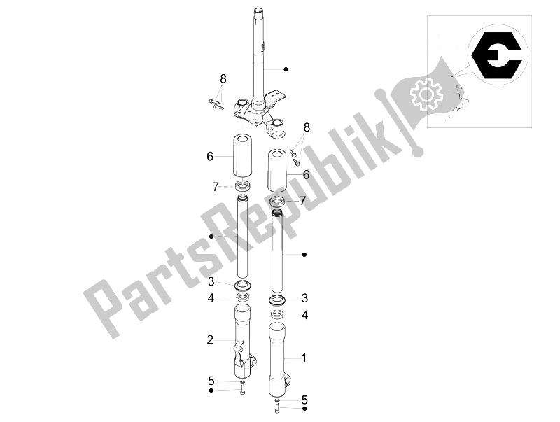 All parts for the Fork's Components (escorts) of the Piaggio Liberty 125 4T Delivery E3 2009