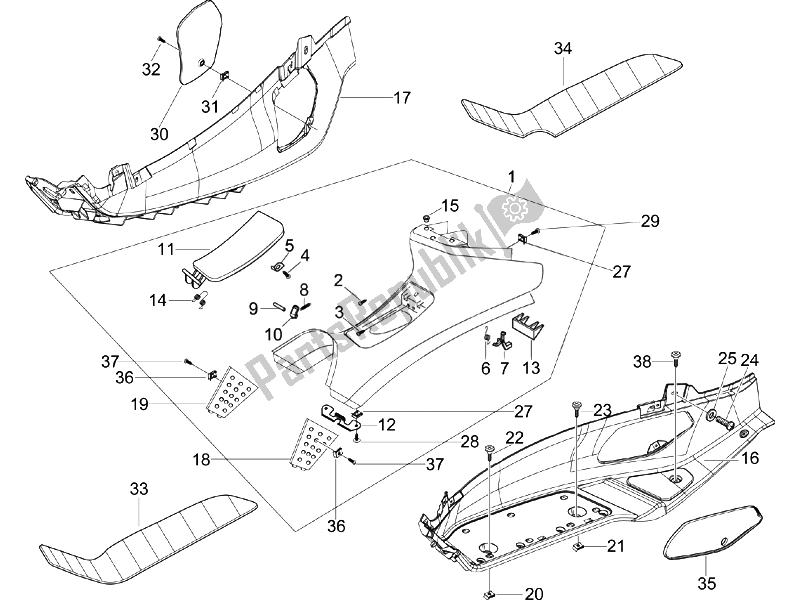 Todas las partes para Cubierta Central - Reposapiés de Piaggio X EVO 125 Euro 3 2007