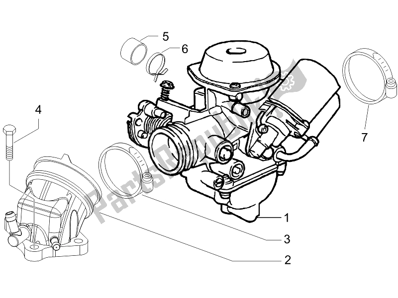 All parts for the Carburettor, Assembly - Union Pipe of the Piaggio Beverly 125 Sport E3 2007