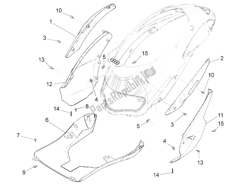 Toutes les pièces pour le Couvercle Latéral - Spoiler du Piaggio Liberty Elettrico PPT AT SP 50 2011