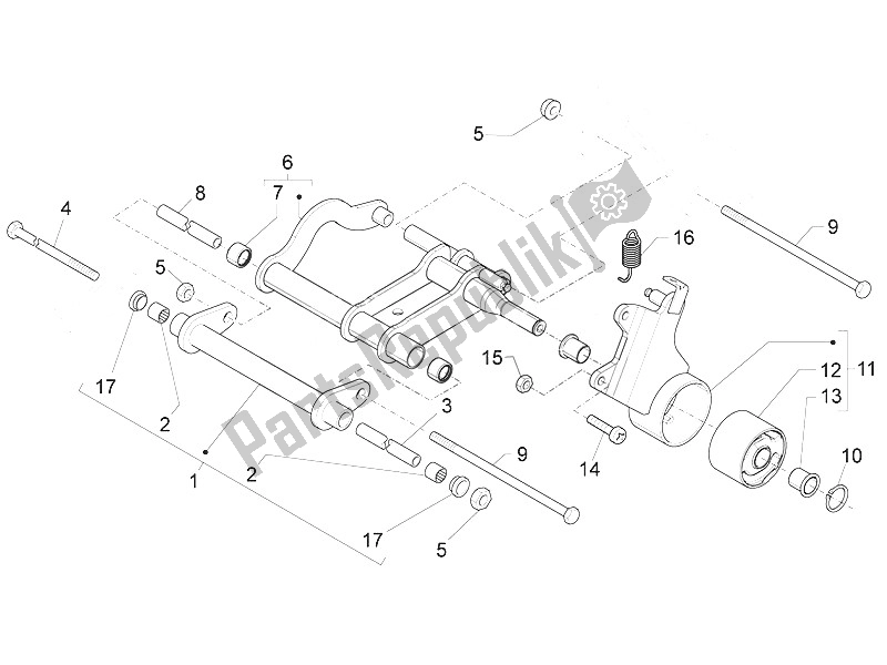 Toutes les pièces pour le Bras Oscillant du Piaggio FLY 50 4T 2V 25 30 KMH 2016