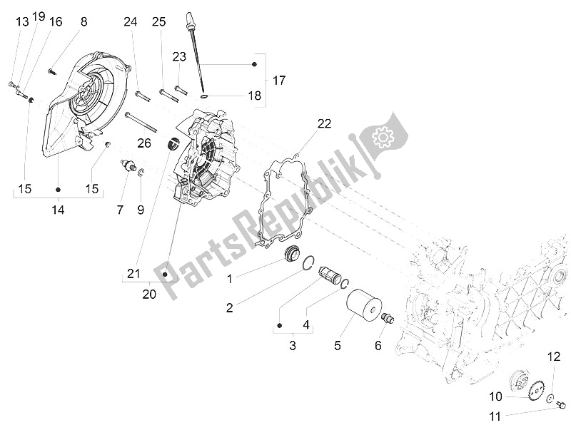 Toutes les pièces pour le Couvercle Magnéto Volant - Filtre à Huile du Piaggio Liberty 150 Iget 4T 3V IE ABS Asia 2016