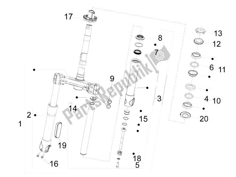 Toutes les pièces pour le Fourche / Tube De Direction - Palier De Direction du Piaggio FLY 50 4T 4V USA 2 2014