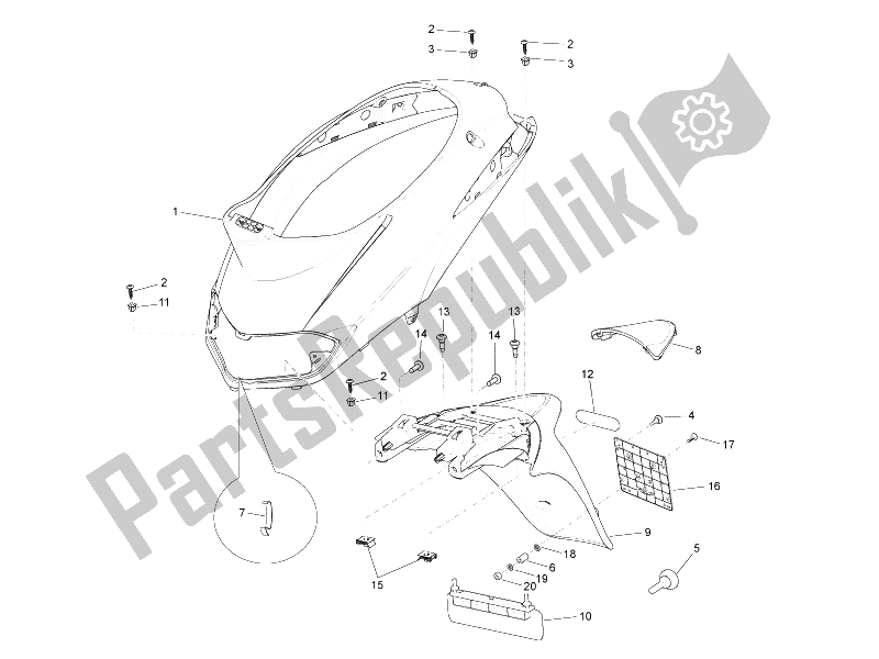 All parts for the Rear Cover - Splash Guard of the Piaggio Liberty 50 4T MOC 2009