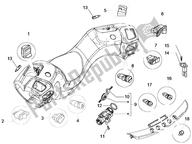 Toutes les pièces pour le Sélecteurs - Interrupteurs - Boutons du Piaggio MP3 500 LT Business Emea 2014