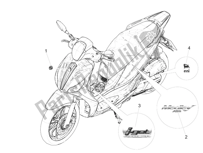 All parts for the Plates - Emblems of the Piaggio Medley 125 4T IE ABS 2016