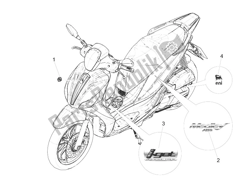 Todas las partes para Placas - Emblemas de Piaggio Medley 150 4T IE ABS 2016