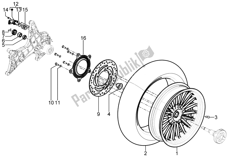 All parts for the Rear Wheel of the Piaggio Beverly 350 4T 4V IE E3 Sport Touring 2014