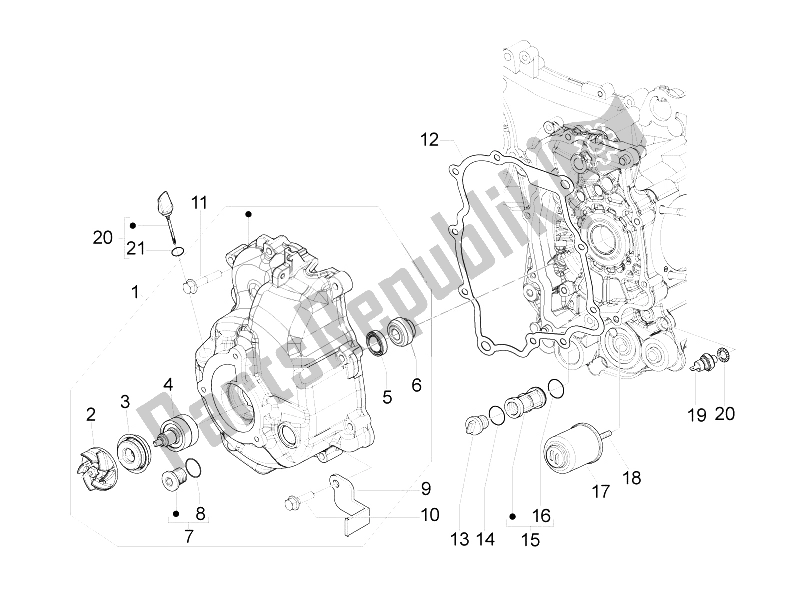 Tutte le parti per il Coperchio Magnete Volano - Filtro Olio del Piaggio MP3 300 4T 4V IE LT Ibrido 2010